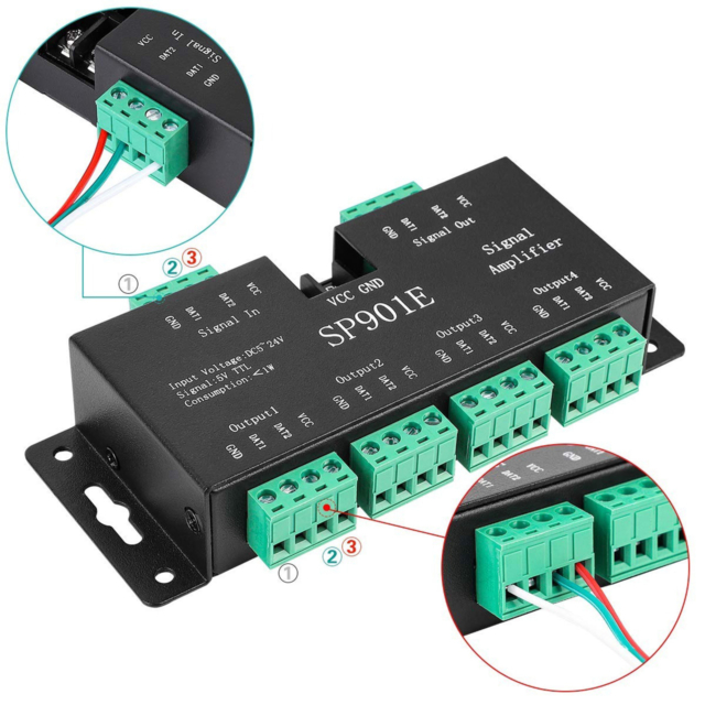 Controlere Benzi LED LBZ-00535 02 Amplificator LED pixel digital SP901E pentru bandă LED adresabilă, 5-24V, 8 ieșiri