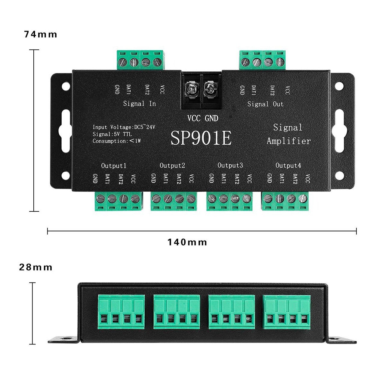 Amplificator LED pixel digital SP901E pentru bandă LED adresabilă, 5-24V, 8 ieșiri