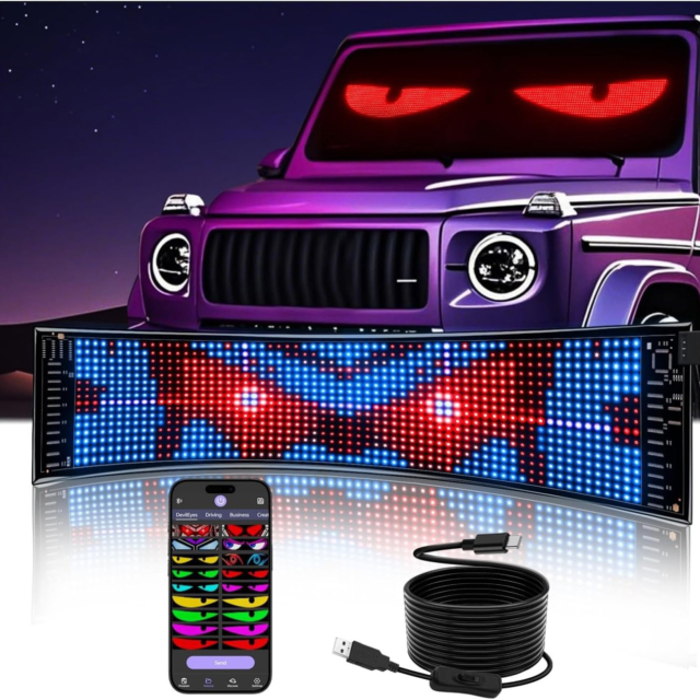 Display LED Auto RGB LBZ-00267 01 Display LED auto RGB programabil, reclamă magazin, 92x374 mm, control prin aplicație, USB