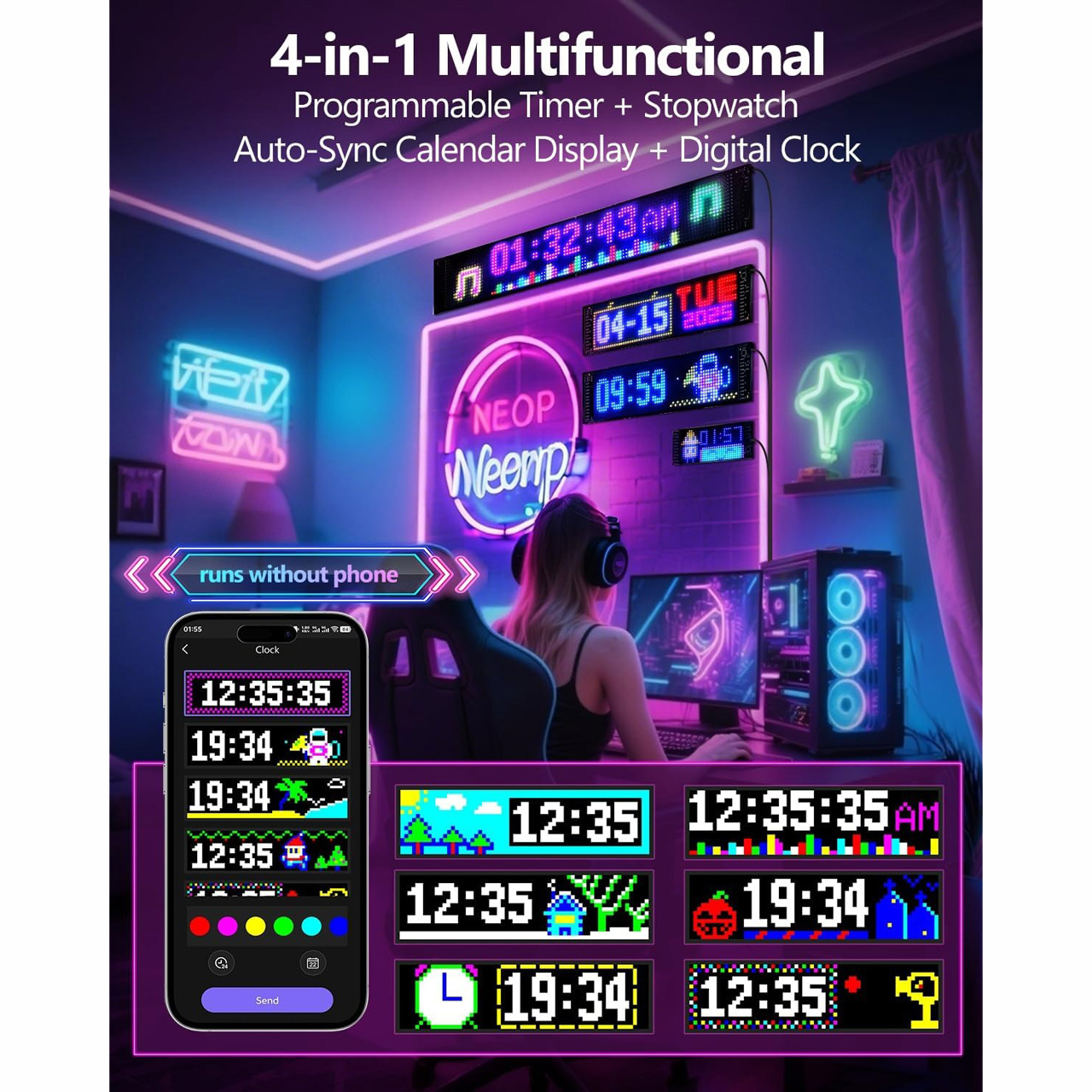 Display LED Auto RGB LBZ-00267 03 Display LED auto RGB programabil, reclamă magazin, 92x374 mm, control prin aplicație, USB