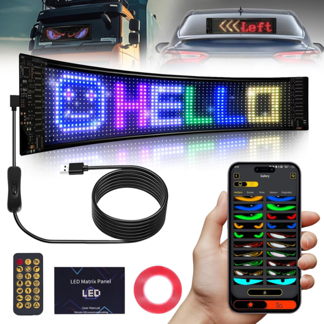 Display LED Auto RGB LBZ-00270 01 Display LED RGB programabil pentru auto și reclamă magazin, 120x595 mm, control prin aplicație, USB