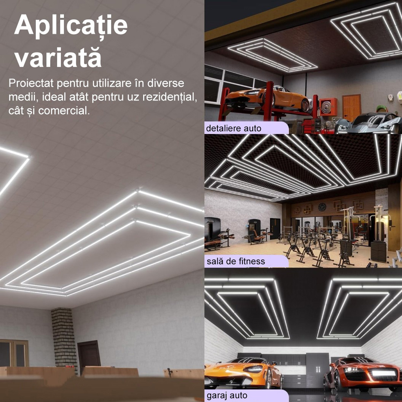 Honeycomb LED LBZ-00153 04 Sistem Iluminat LED pentru Detailing Auto, 3 Dreptunghiuri Concentrice, 472W, 6500K, 4.8x2.4m