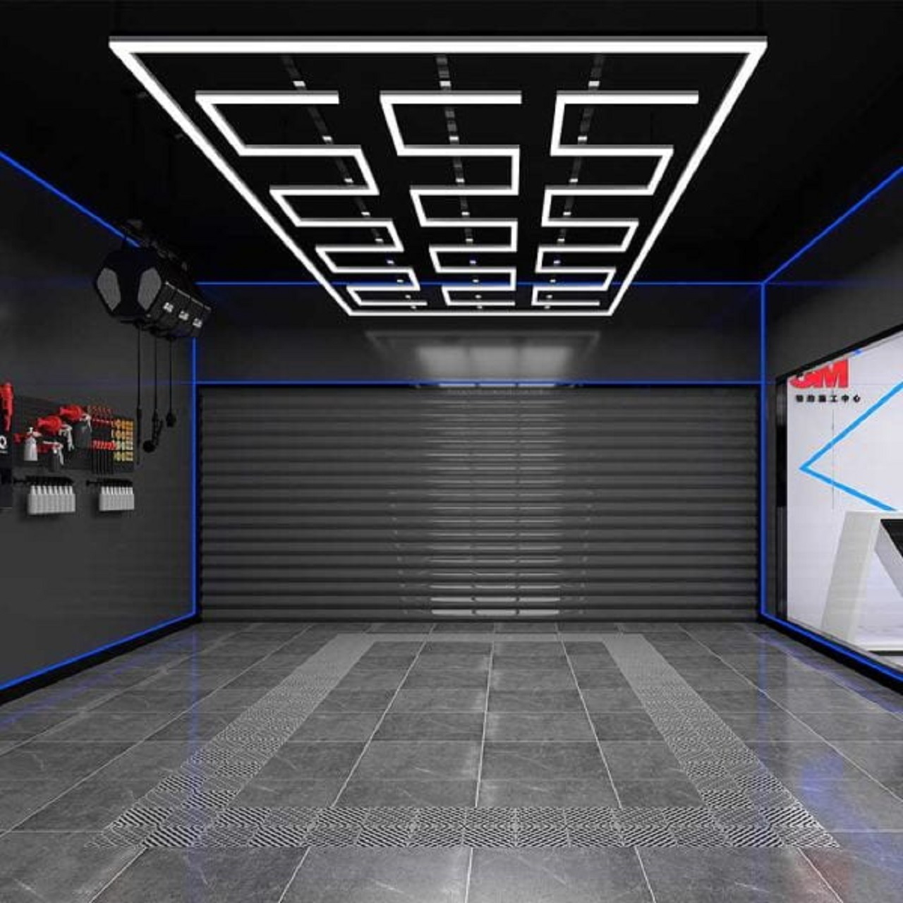 Sistem LED Grid pentru tavan, 4826x2424 mm, lumină alb rece 6500K, pentru garaj, detailing auto și barbershop
