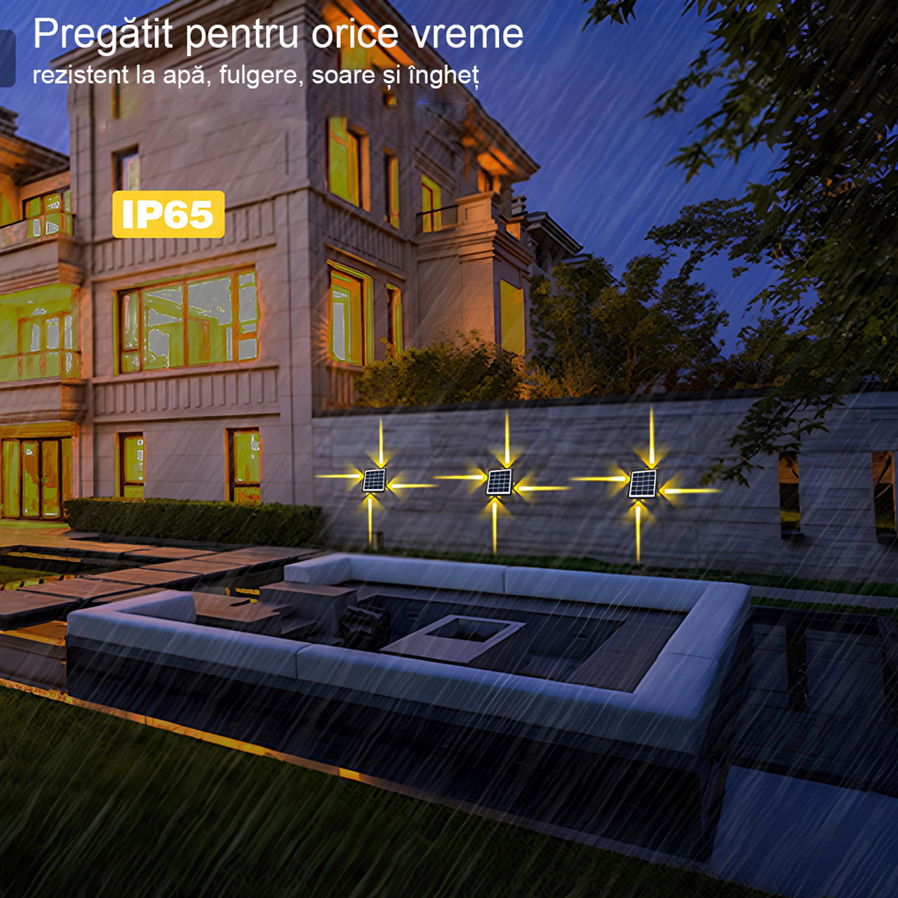 Iluminat Solar LBZ-00081 02 Lampa solara 4 LED-uri, IP65, 3 culori 6500k, 4000k, 3000k