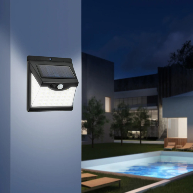 Iluminat Solar LBZ-00082 01 Lampă solară LED cu senzor de mișcare, 40 LED-uri, lumină alb rece 6500K, neagră
