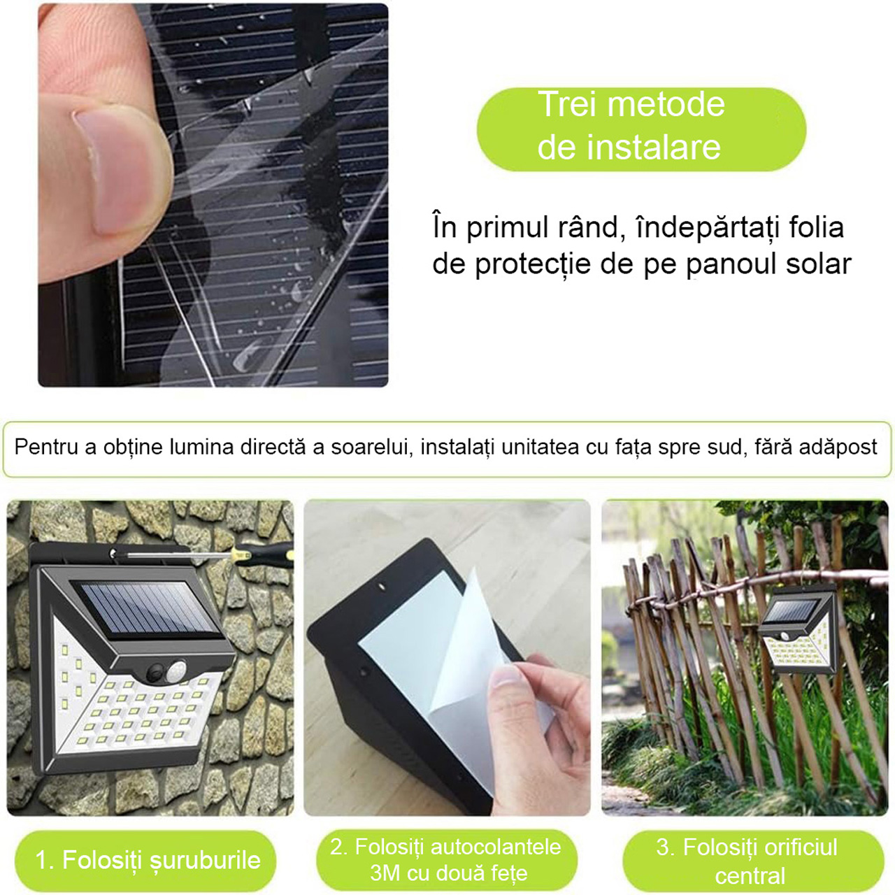 Lampă solară LED cu senzor de mișcare, 40 LED-uri, lumină alb rece 6500K, neagră
