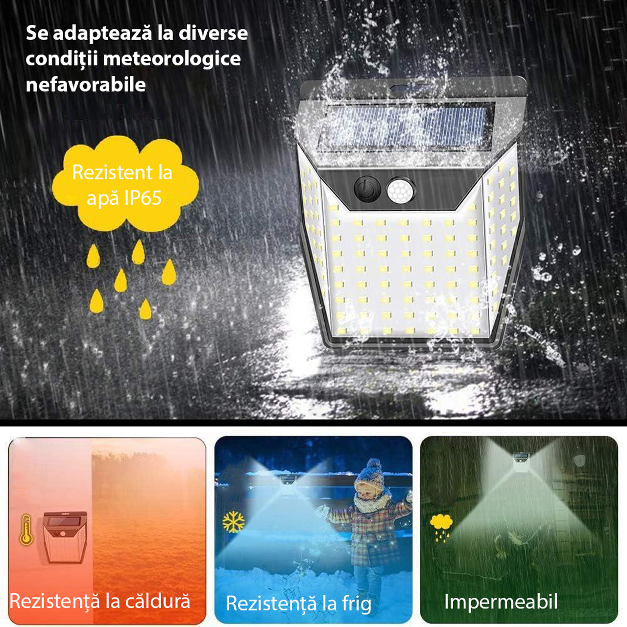 Lampă solară LED cu senzor de mișcare, 99 LED-uri, lumină alb rece 6500K, neagră