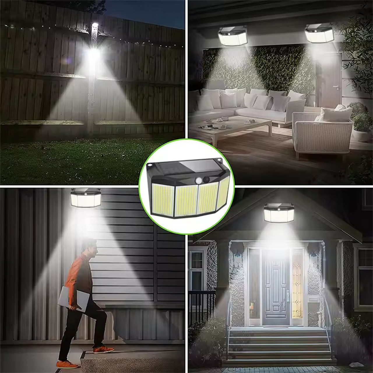 Iluminat Solar LBZ-00085 01 Lampă solară LED exterior cu senzor de mișcare, 576 LED-uri, lumină alb rece 6500K