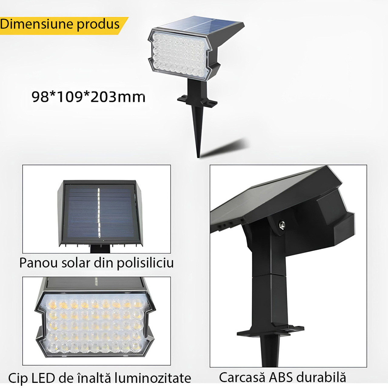 Iluminat Solar LBZ-00087 02 Lampă solară LED de grădină cu țăruș, 45 LED-uri, IP65, lumină alb rece 6500K