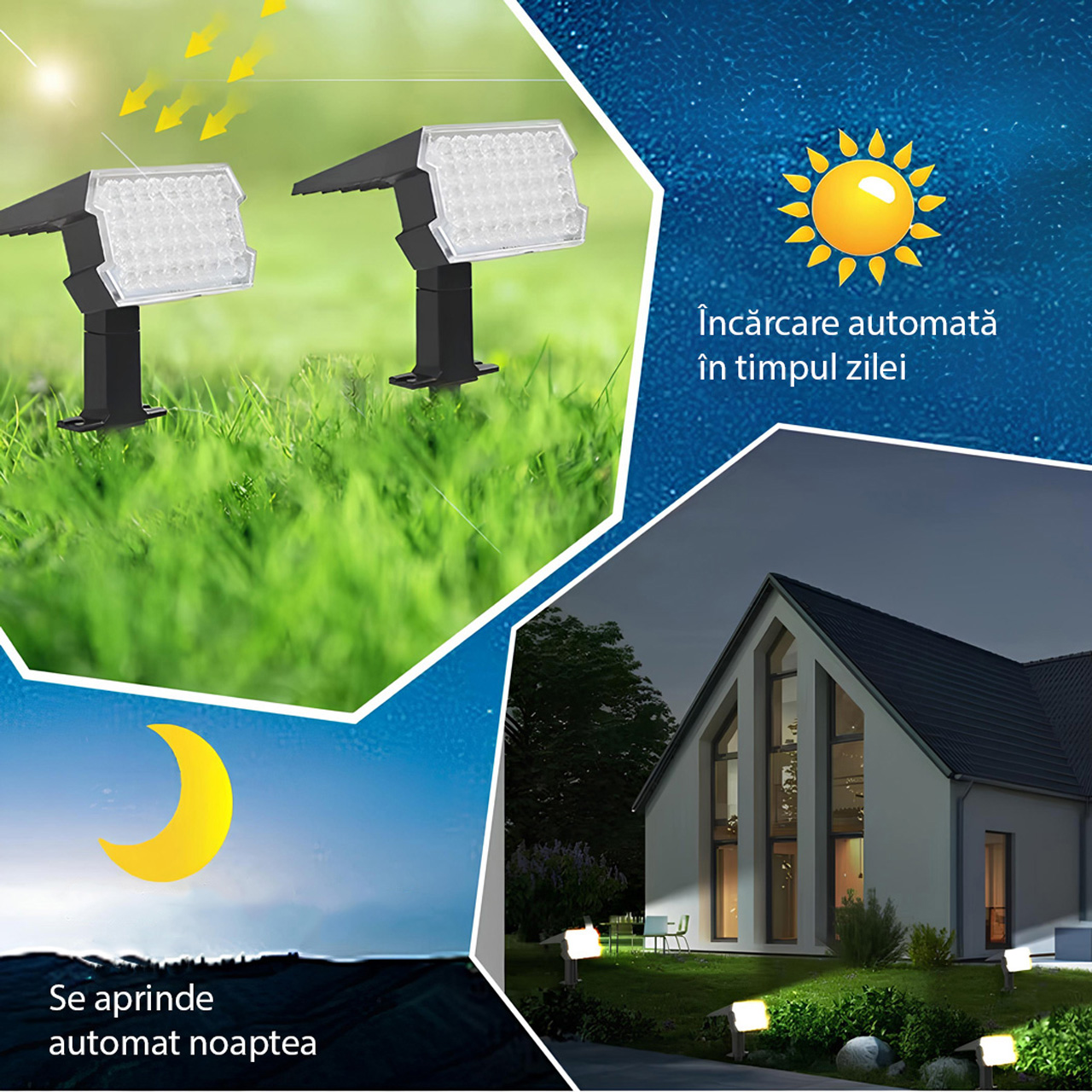 Iluminat Solar LBZ-00087 03 Lampă solară LED de grădină cu țăruș, 45 LED-uri, IP65, lumină alb rece 6500K