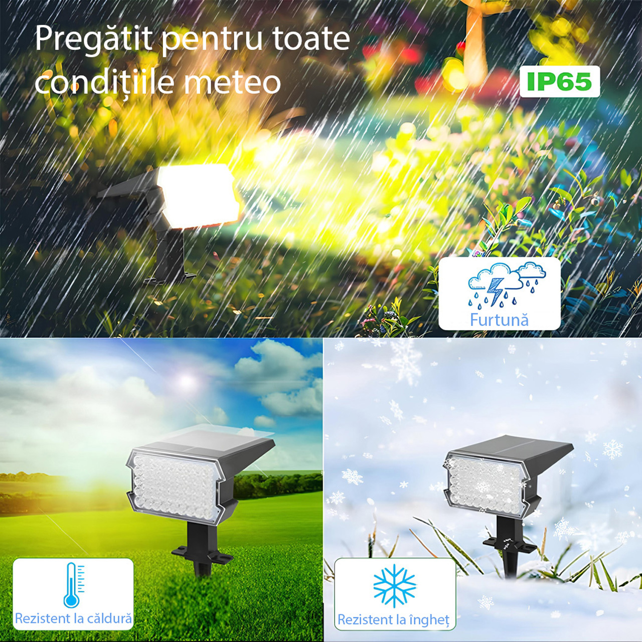 Iluminat Solar LBZ-00087 04 Lampă solară LED de grădină cu țăruș, 45 LED-uri, IP65, lumină alb rece 6500K