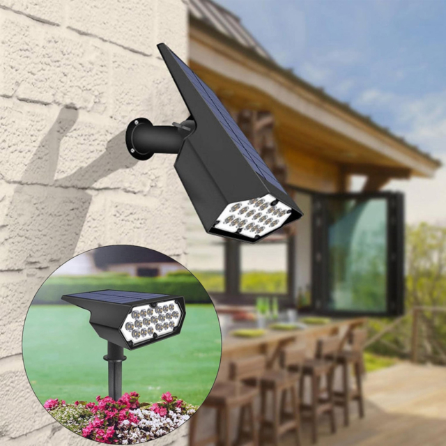 Iluminat Solar LBZ-00088 01 Lampă solară LED de exterior cu țăruș și suport perete, 19 LED-uri, lumină alb rece 6500K
