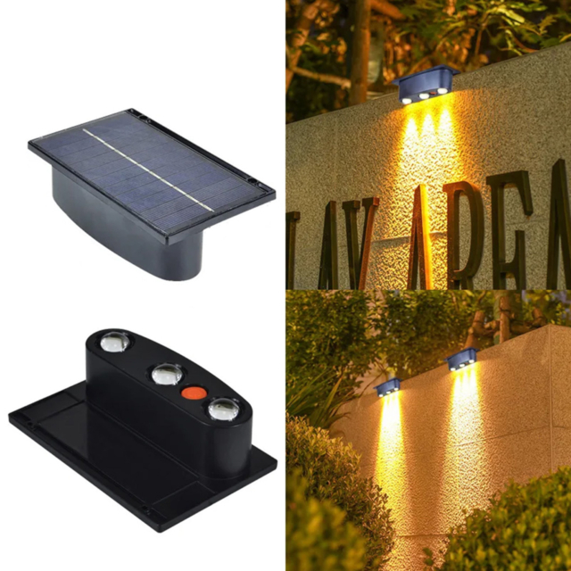 Iluminat Solar LBZ-00089 01 Lampă solară LED RGB de perete, 3 LED-uri, 12 moduri, IP65