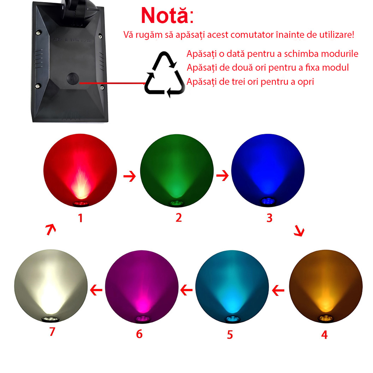 Lampă solară LED RGB de exterior cu țăruș, 7 LED-uri, IP65, pentru grădină