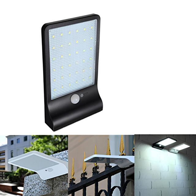 Lampă solară LED de perete pentru exterior, 36 LED-uri, lumină alb rece 6500K, IP65
