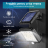 Lampă solară LED SMD cu panou solar separat, 56 LED-uri, senzor de mișcare, lumină alb rece