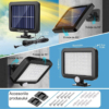 Lampă solară LED SMD cu panou solar separat, 56 LED-uri, senzor de mișcare, lumină alb rece
