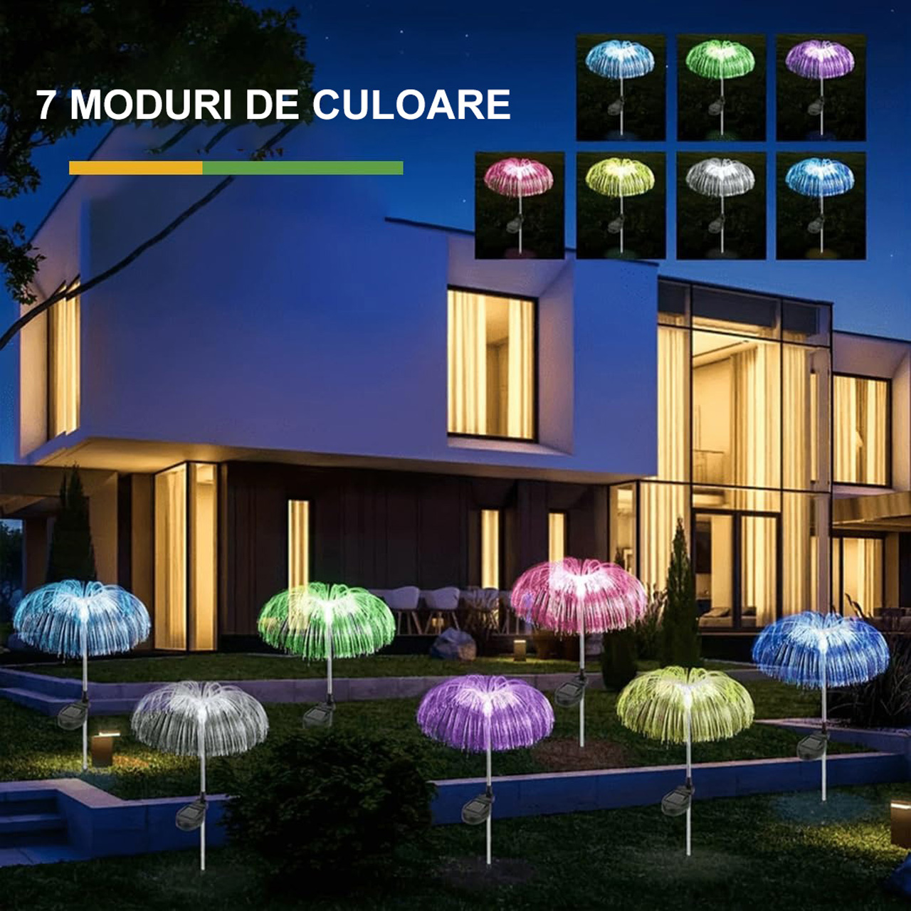 Iluminat Solar LBZ-00180 02 Lampă solară LED decorativă tip meduză, 90 cm, lumină multicoloră, IP65