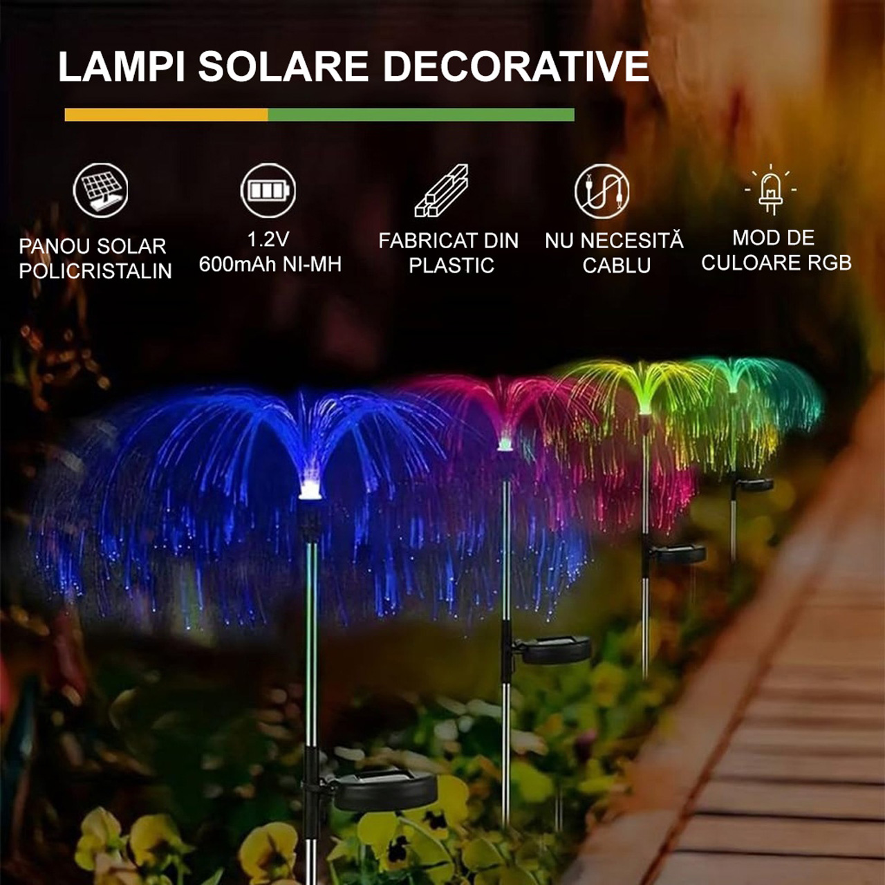 Iluminat Solar LBZ-00180 03 Lampă solară LED decorativă tip meduză, 90 cm, lumină multicoloră, IP65