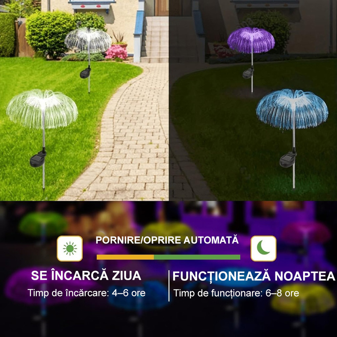 Iluminat Solar LBZ-00180 04 Lampă solară LED decorativă tip meduză, 90 cm, lumină multicoloră, IP65