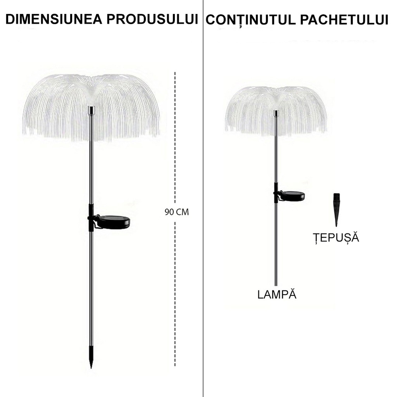 Iluminat Solar LBZ-00180 05 Lampă solară LED decorativă tip meduză, 90 cm, lumină multicoloră, IP65