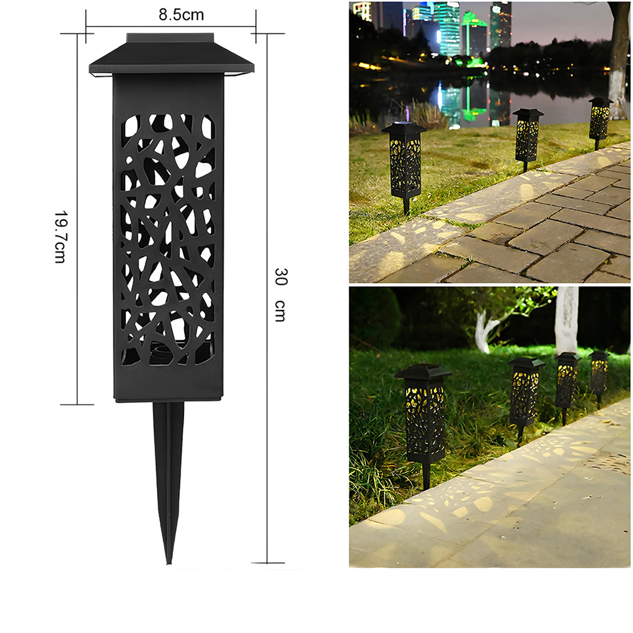 Iluminat Solar LBZ-00189 02 Lampa Solara LED Tip Felinar pentru Gradina, 30.2 cm, 0.2W, 1.2V, 600mAh, Lumina Alb Cald 3500K, Iluminat Exterior Decorativ