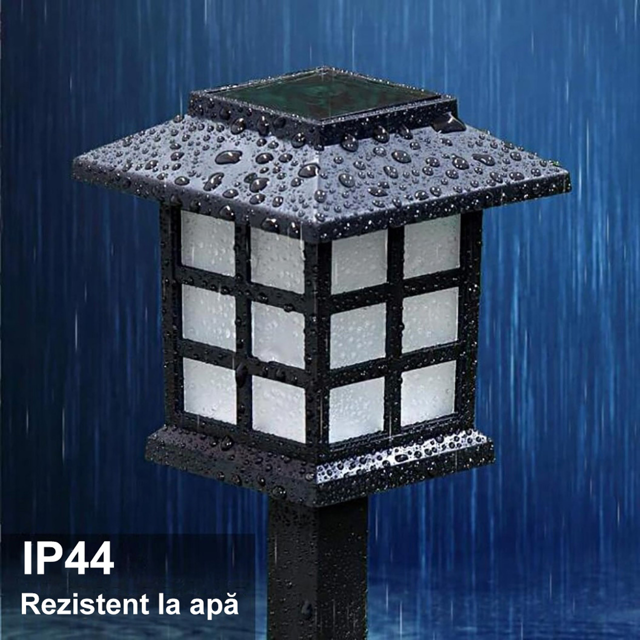 Lampa Solara LED pentru Gradina, Stil Felinar, Lumina Alb Rece 6500K, Rezistenta la Apa, Neagra