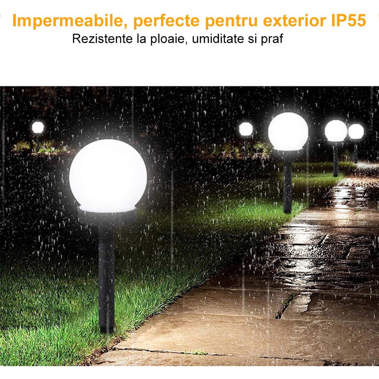 Set 2 Lampi Solare LED Globuri, 10 cm, Lumini Multicolore pentru Gradina, Exterior