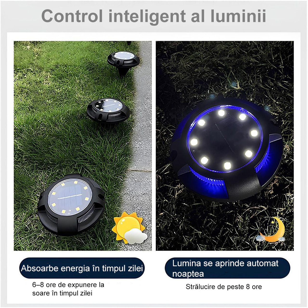 Iluminat Solar LBZ-00197 03 Lampa Solara LED Spot pentru Gradina, 4 LED-uri Laterale Multicolore & 8 LED-uri Principale Alba Rece, IP65, Material ABS, Baterie 2V 700mAh, 11x13.5 cm, Neagra