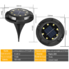 Iluminat Solar LBZ-00197 04 Lampa Solara LED Spot pentru Gradina, 4 LED-uri Laterale Multicolore & 8 LED-uri Principale Alba Rece, IP65, Material ABS, Baterie 2V 700mAh, 11x13.5 cm, Neagra