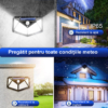 Iluminat Solar LBZ-00199 02 Lampa Solara pentru Exterior, 100 LED-uri, Montaj pe Perete, Fara Cablu, 4 Laturi, Lumina Rece 6500K, Iluminat Exterior cu Senzor de Miscare