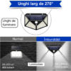 Iluminat Solar LBZ-00199 04 Lampa Solara pentru Exterior, 100 LED-uri, Montaj pe Perete, Fara Cablu, 4 Laturi, Lumina Rece 6500K, Iluminat Exterior cu Senzor de Miscare