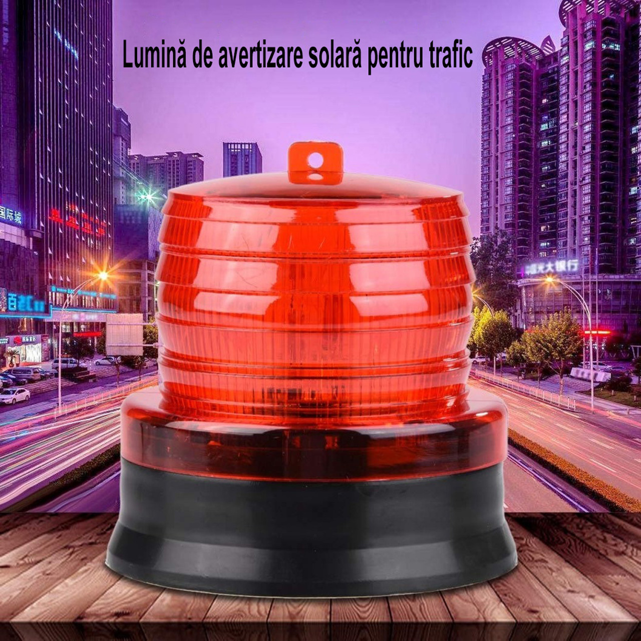 Iluminat Solar LBZ-00246 02 Lampă LED solară de avertizare, lumină roșie intermitentă, IP65, 11.5 x 11.6 cm