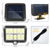 Iluminat Solar LBZ-00294 04 Lampă solară LED cu telecomandă, 10 grile, 120 LED-uri COB, senzor de mișcare, lumină alb rece