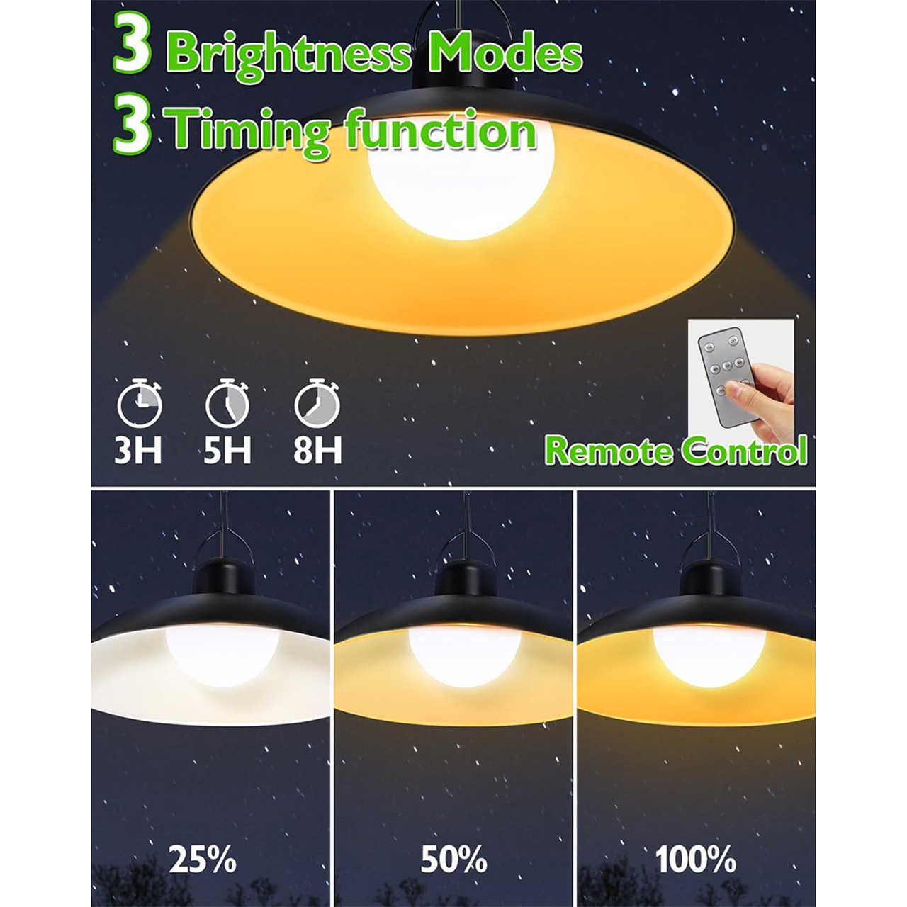 Iluminat Solar LBZ-00564 02 Lampă solară LED suspendată cu telecomandă, panou solar separat, cablu prelungitor, lumină caldă