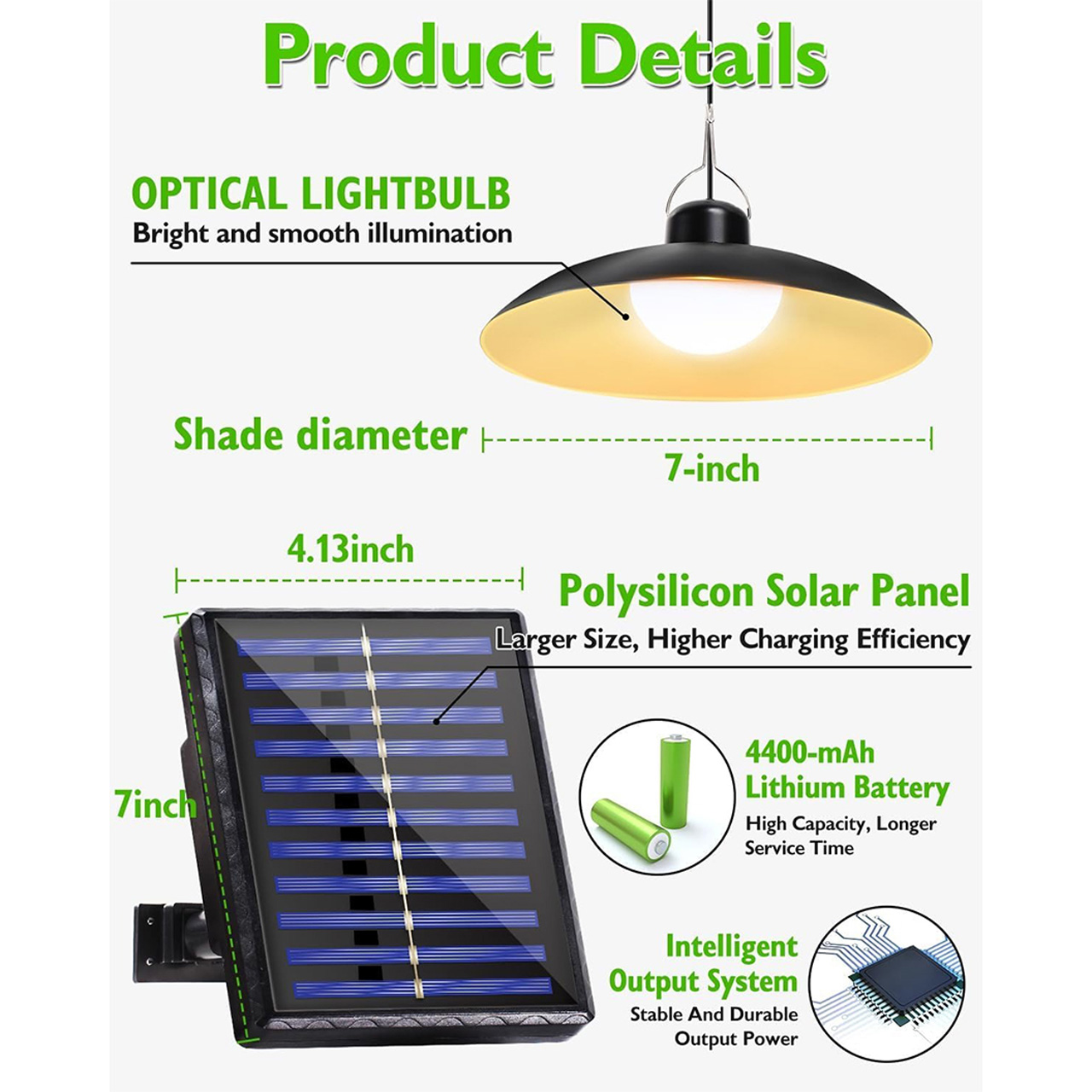 Iluminat Solar LBZ-00564 05 Lampă solară LED suspendată cu telecomandă, panou solar separat, cablu prelungitor, lumină caldă