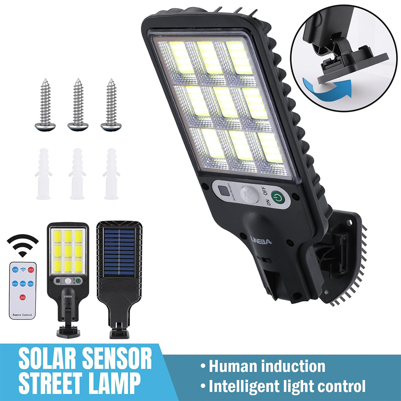 Iluminat Solar LBZ-00565 03 Lampă solară stradală LED 108 COB cu telecomandă, panou solar integrat