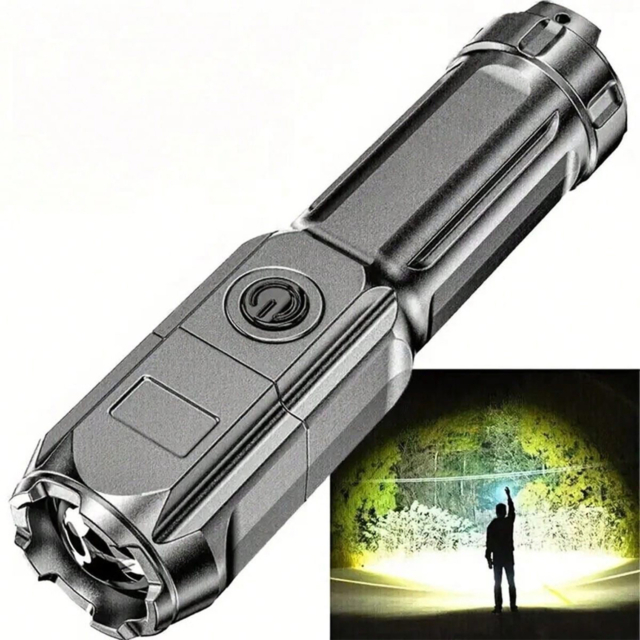 Iluminat Solar LBZ-00569 01 Lanternă LED Puternică cu Zoom, Reîncărcabilă USB, LED T6, Argintie