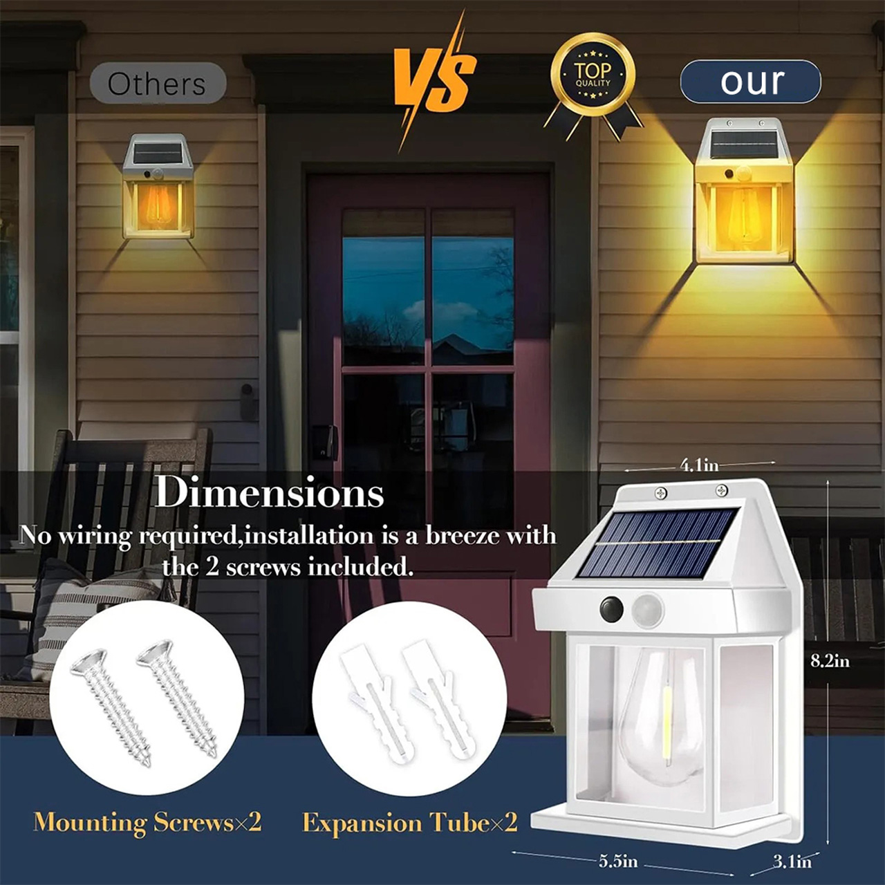 Lampă solară LED decorativă tip felinar, cu bec și senzor de mișcare, albă