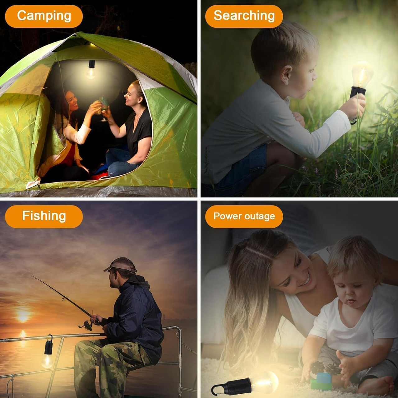 Bec LED portabil reîncărcabil cu clemă, USB, lumină caldă, pentru camping, cort și curte