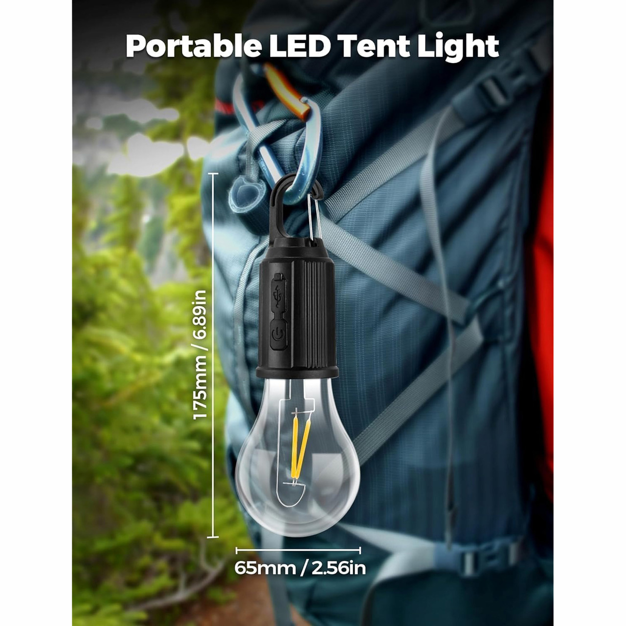 Bec LED portabil reîncărcabil cu clemă, USB, lumină caldă, pentru camping, cort și curte