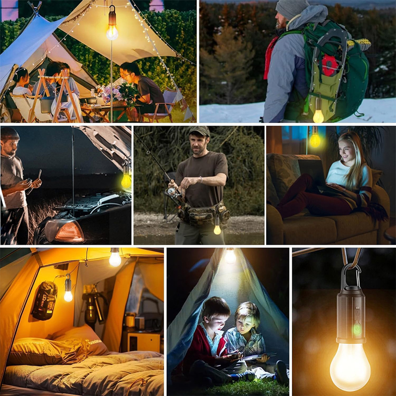 Bec LED portabil reîncărcabil cu clemă, USB, lumină caldă, pentru camping, cort și curte