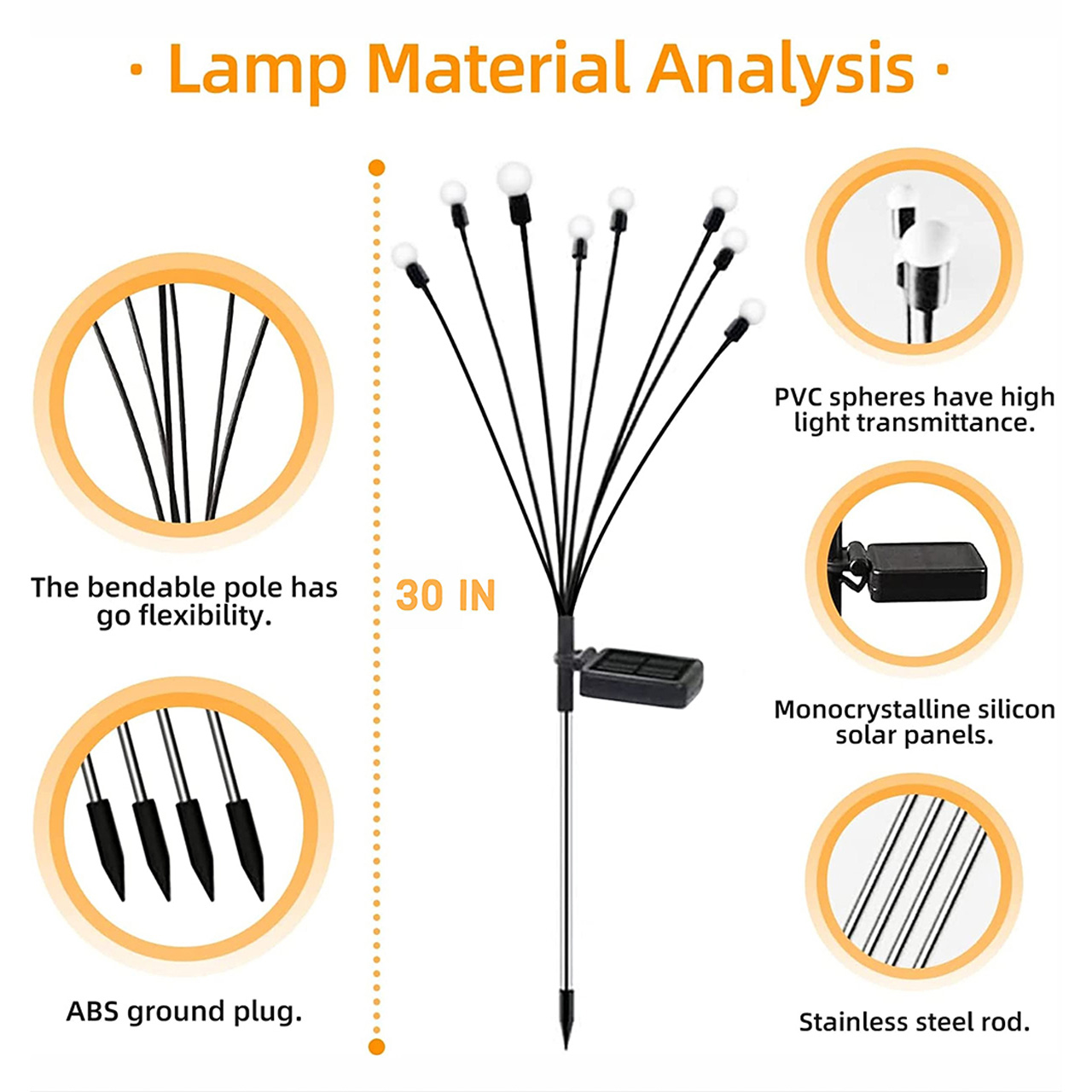 Lampă solară decorativă pentru grădină, 6 bulbi LED, lumină alb cald
