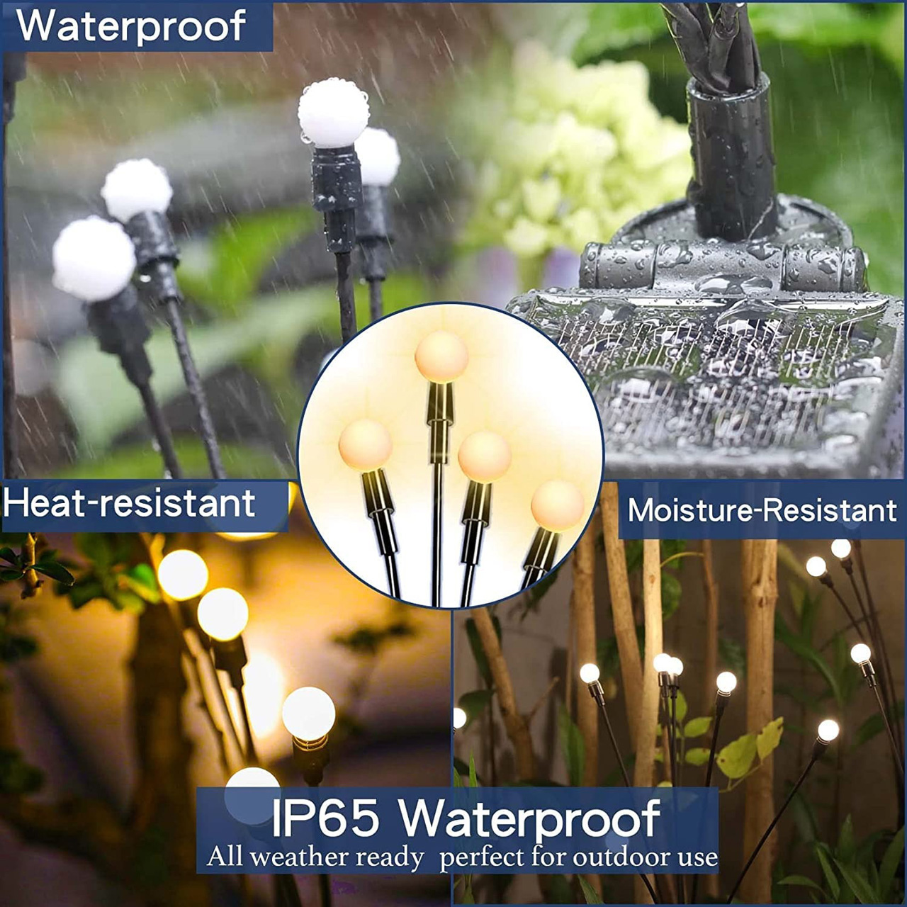 Lampă solară decorativă pentru grădină, 6 bulbi LED, lumină alb cald