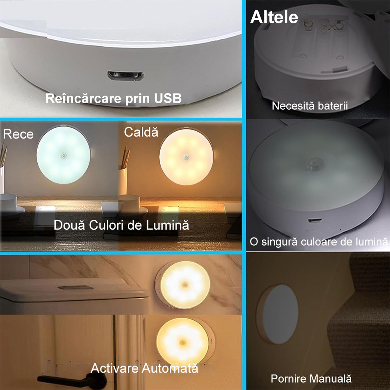 Lampi LED LBZ-00232 04 Lampă de Veghe LED cu Senzor de Mișcare, Lumină Caldă și Rece, Reîncărcabilă USB, Montaj Magnetic fără Găurire, Albă
