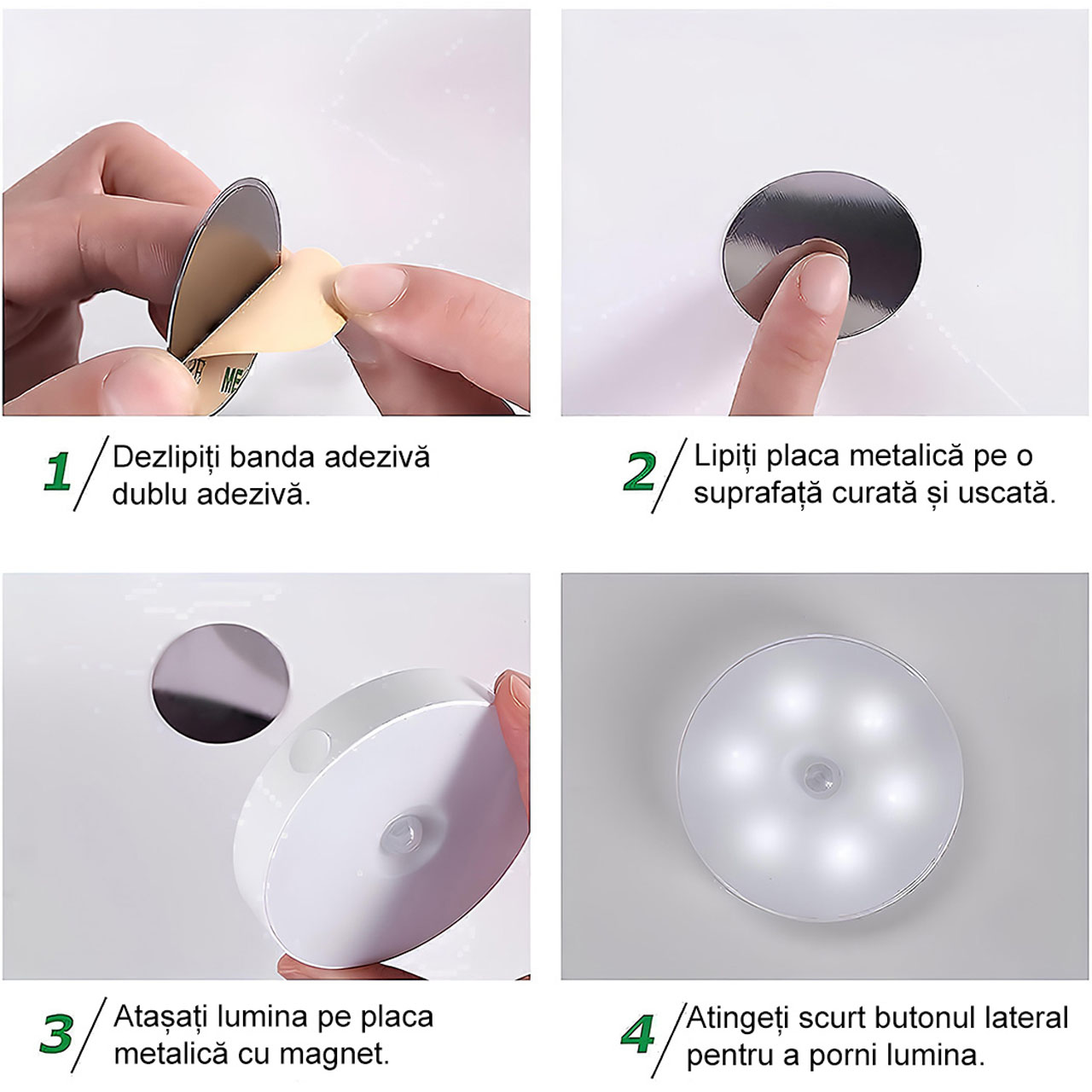Lampi LED LBZ-00233 04 Lampă de Veghe LED cu Senzor de Mișcare, Reîncărcabilă USB, Montaj Magnetic fără Găurire, pentru Dormitor, Hol și Scări, Albă