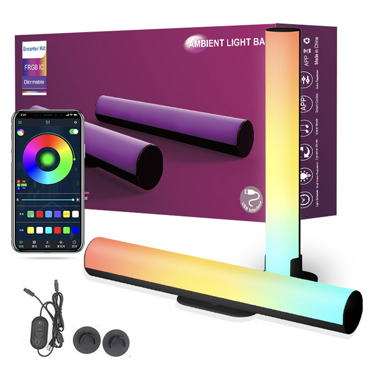 Lampi LED LBZ-00274 04 Set 2 Bare LED RGB Smart WiFi, Compatibil Alexa și Google Home, Sincronizare cu Muzica, pentru Gaming și TV, 26 cm, Negru