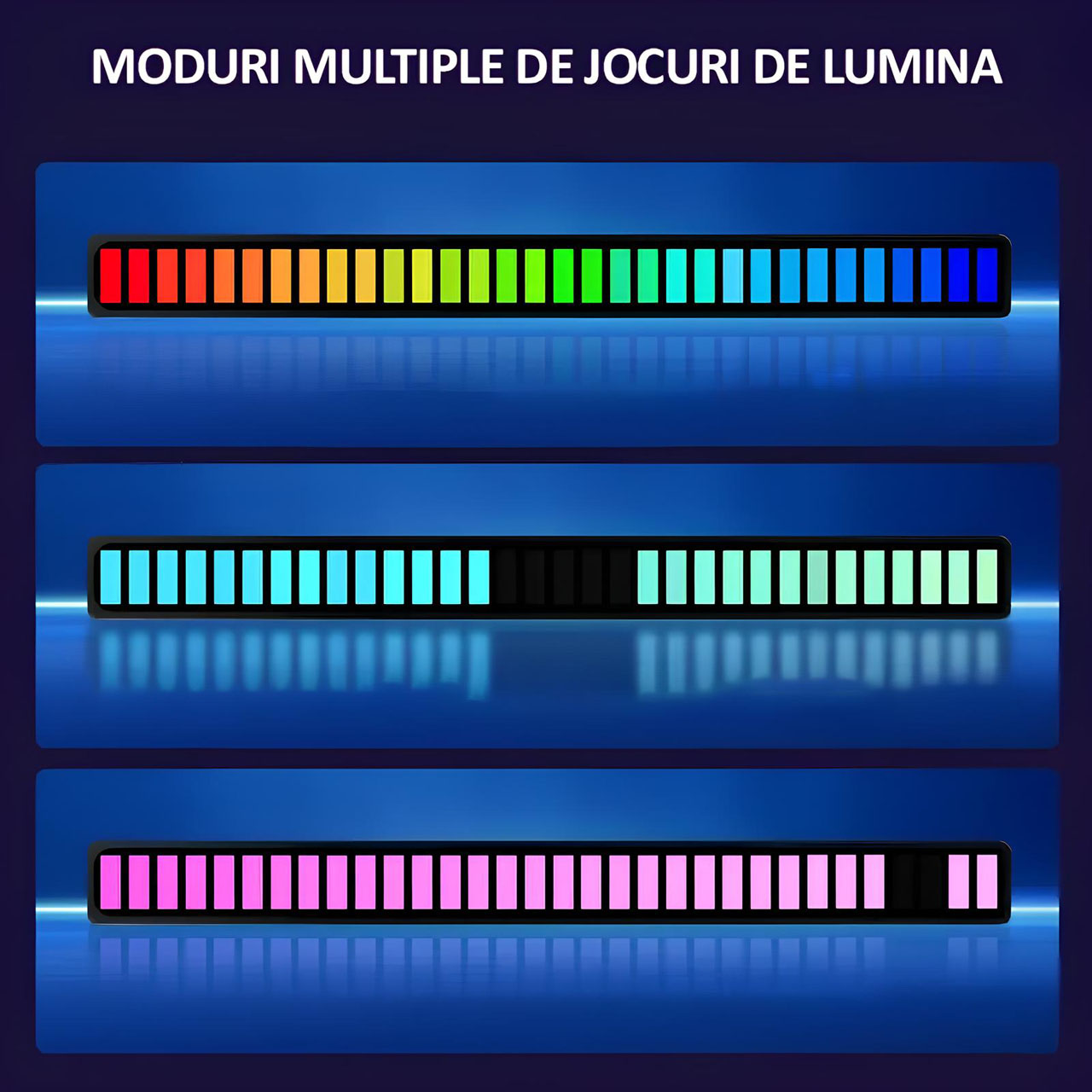 Lampi LED LBZ-00275 03 Bară LED RGB cu Sincronizare Muzicală, 32 LED-uri, Ritm prin Microfon, Alimentare Type-C, pentru Gaming și Birou, Neagră