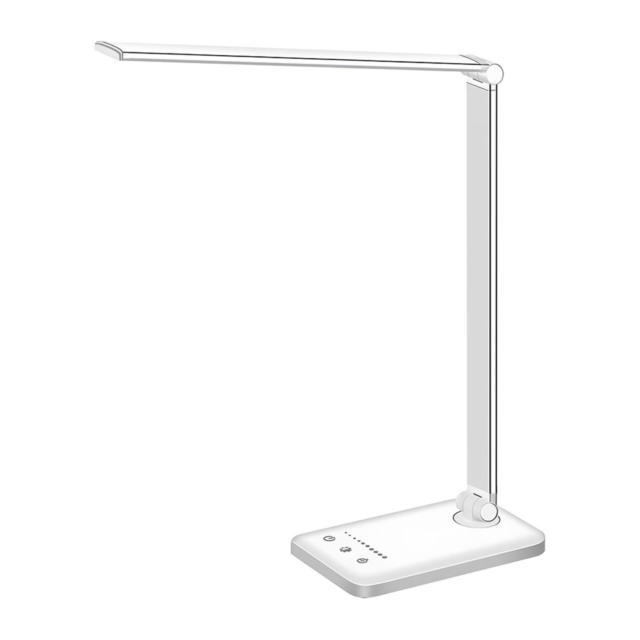 Lampi LED LBZ-00291 01 Lampă de Birou LED Pliabilă, Control Touch, 5 Culori de Lumină, 10 Trepte Intensitate, Protecție Ochi, Port USB Încărcare Telefon, Argintie