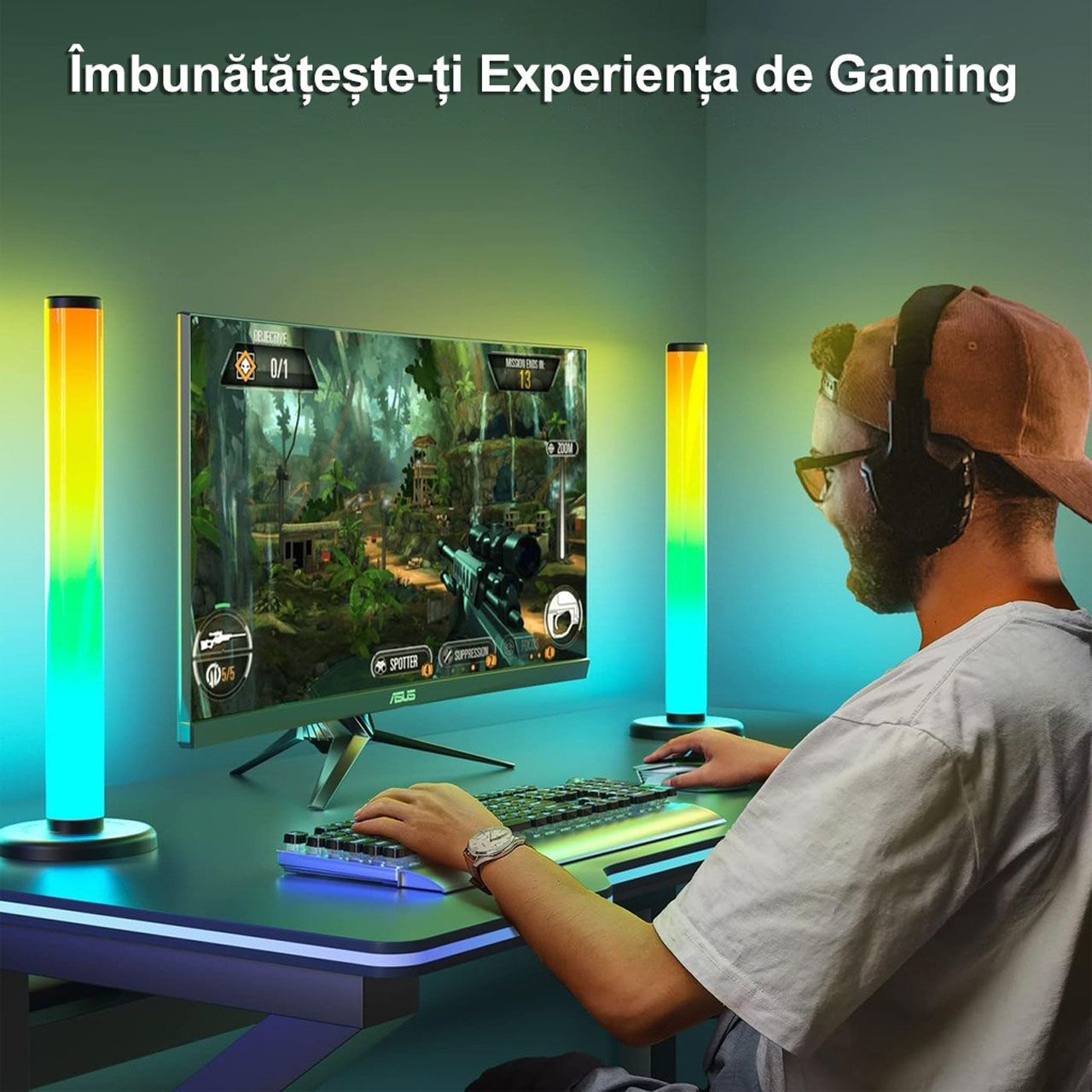 Lampi LED LBZ-00293 02 Set 2 Bare LED RGB Smart, Sincronizare cu Muzica, Control din Aplicație și Telecomandă, Lumină Ambientală pentru Gaming și TV